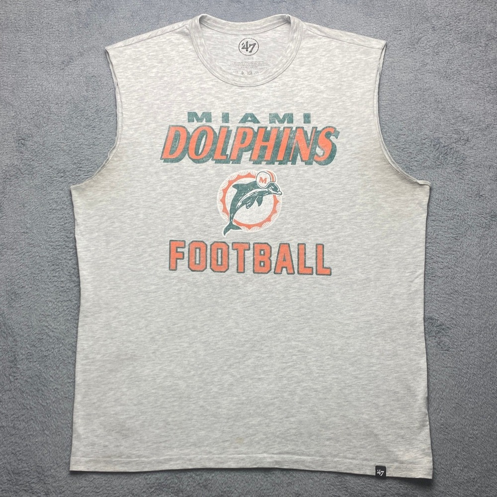 Miami Dolphins Tshirt Cutoff Mens Large Football Muscle Gray Sleeveless 47 Brand